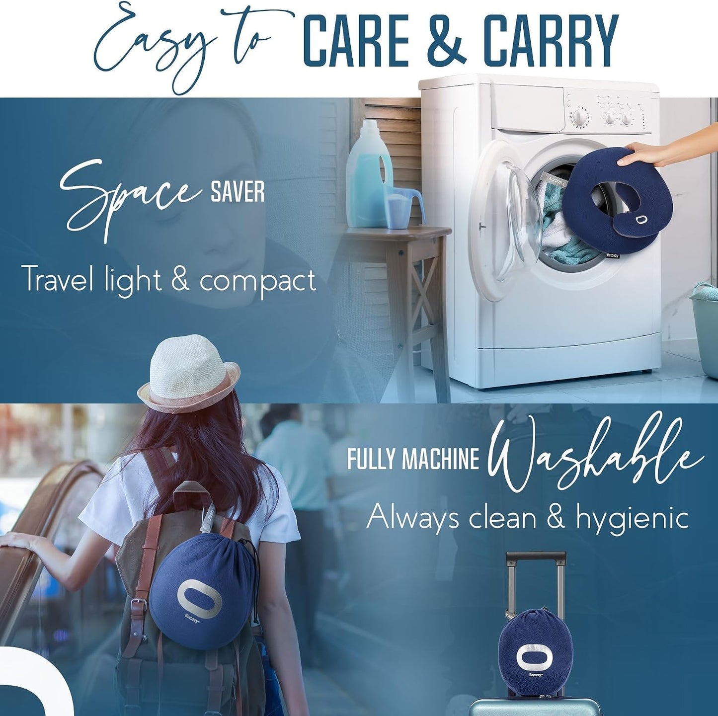 BCOZZY Travel Neck Pillow for Airplane– Patented Double Support for Head, Neck, and Chin. Best for Long Flights, Plane Sleeping, and Car Rides. Adjustable Size. Fully Washable. Carry Bag. Large, Black