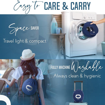 BCOZZY Travel Neck Pillow for Airplane– Patented Double Support for Head, Neck, and Chin. Best for Long Flights, Plane Sleeping, and Car Rides. Adjustable Size. Fully Washable. Carry Bag. Large, Black
