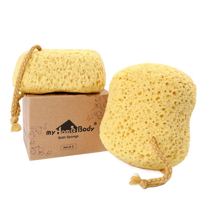 myHomeBody Bath Sponge, Foam Loofah, Body Scrubber for Bathing, Exfoliating Shower Pouf for Shower – Large Size, Lots of Lather, Curvy, 3 Pack