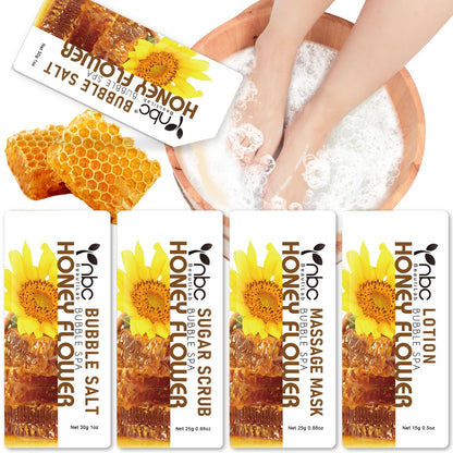 Pedicure Kit Foot Soak Set: Bubble Salt, Sugar Scrub, Massage Mask, Massage Lotion in a Box, 4 Step Foot Spa Kit for Dry Feet, Softens Calluses, Tired Feet（3 Set Lavender) - Colors B