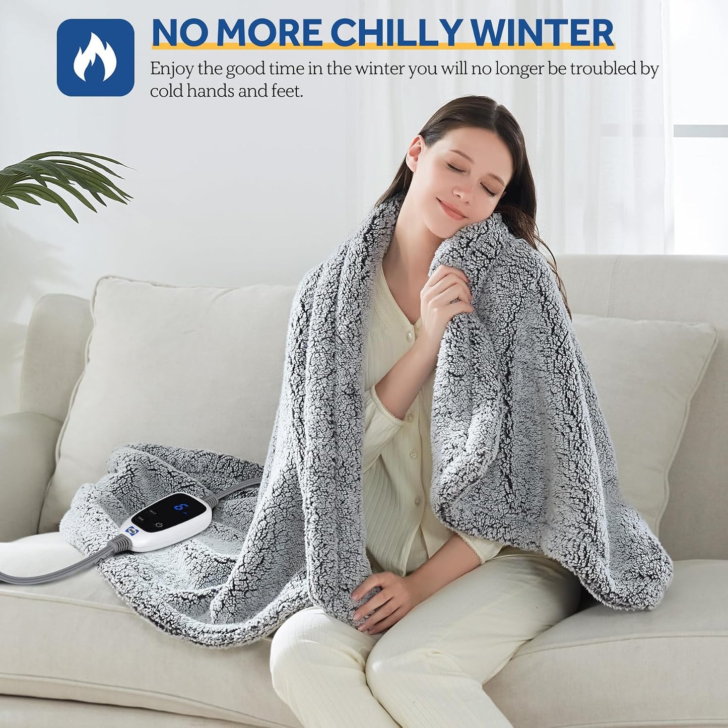 Sealy Electric Blanket Heated Throw 50"x60" Soft Double Sherpa Super Cozy with 6 Fast Heating Levels & 2-10 Hours Auto-Off, Over-Heat Protection, Machine Washable, Charcoal