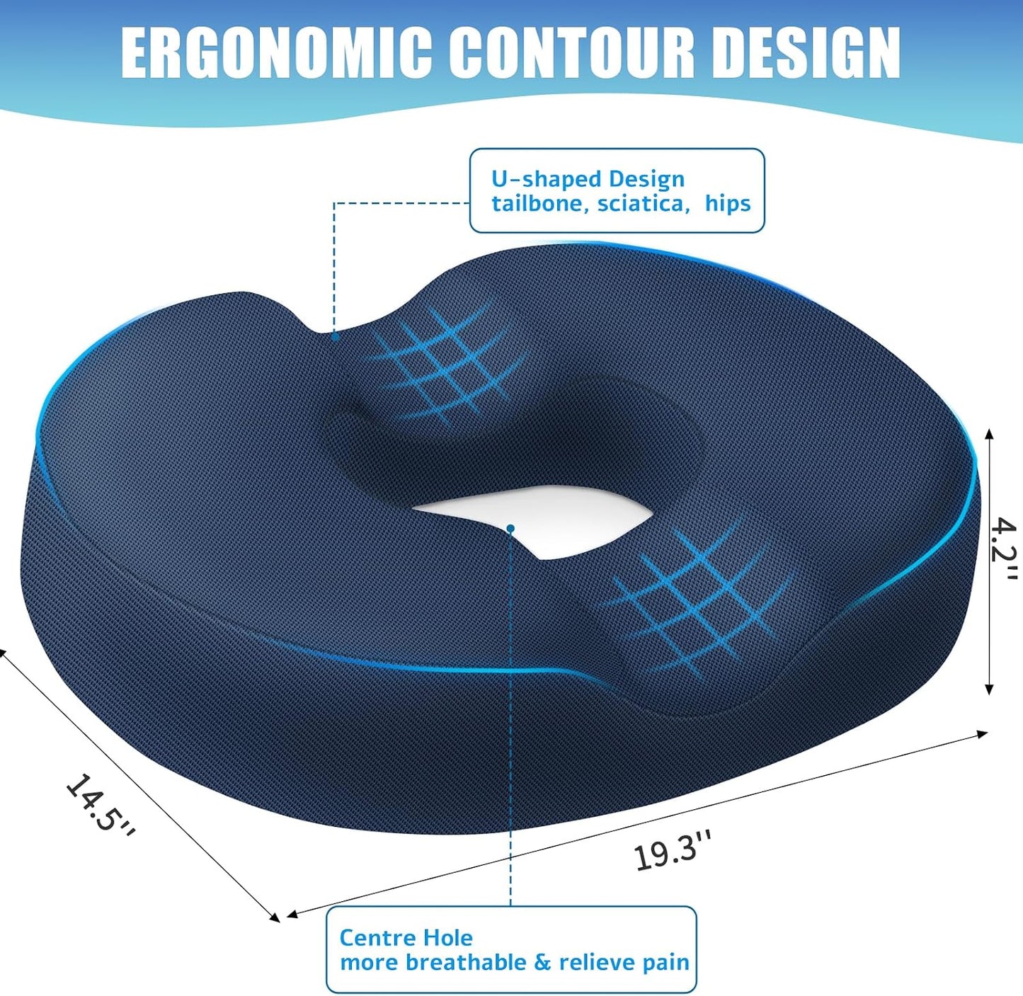 BlissTrends Donut Pillow Seat Cushion,Donut Chair Cushions for Postpartum Pregnancy & Hemorrhoids,Tailbone Pain Relief Cushion,Memory Foam Lifting Cushions for Office&Home Chairs (Black)