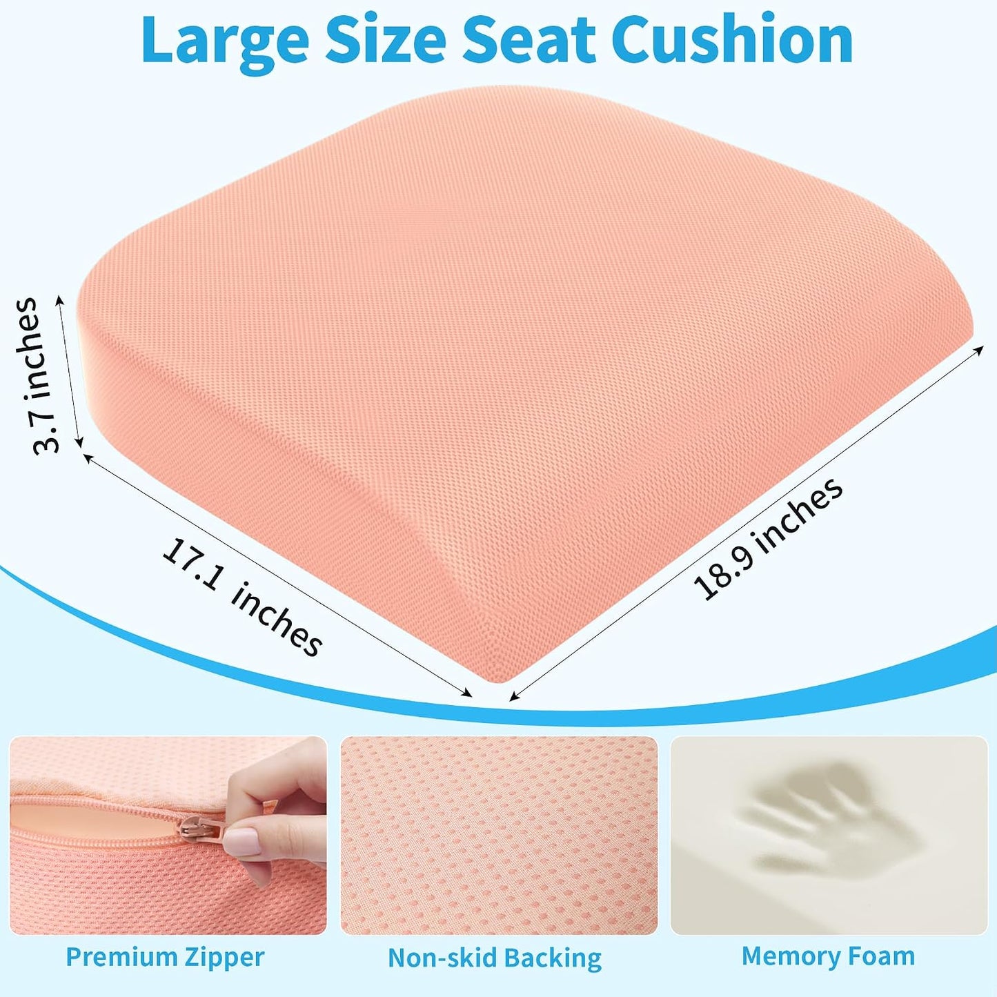 TranquilRelax Large Seat Cushion, Memory Foam Cushion for Long Sitting Hours on Office Chair, Car Seat, Non-Slip Chair Pad for Sciatica, Coccyx, Tailbone Pain Relief & Post-Surgery Recovery (Black)