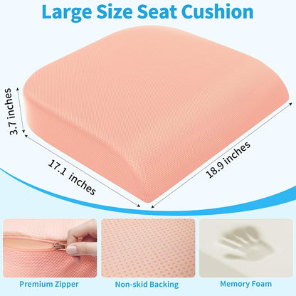 TranquilRelax Large Seat Cushion, Memory Foam Cushion for Long Sitting Hours on Office Chair, Car Seat, Non-Slip Chair Pad for Sciatica, Coccyx, Tailbone Pain Relief & Post-Surgery Recovery (Black)