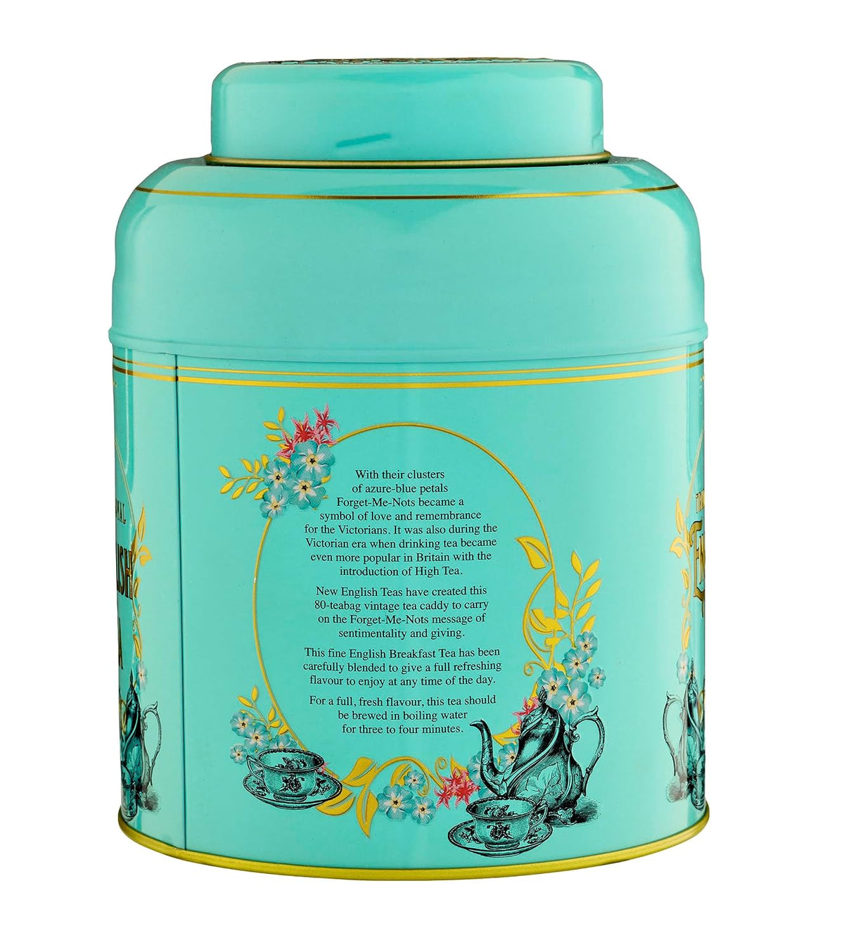 New English Teas Victorian Tea Tin with 80 Black Tea Bags - Teal