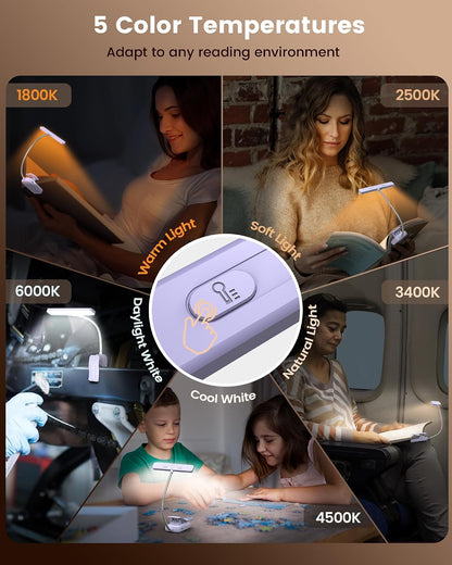 Glocusent 630nm Red Light Reading Light, 26 LEDs Zero Blue Light, 1600K Amber Book Light with 3 Modes & 5 Brightness Dimmable, 120H Runtime, Eye-Care Clip on Light for Book Lovers and Kids