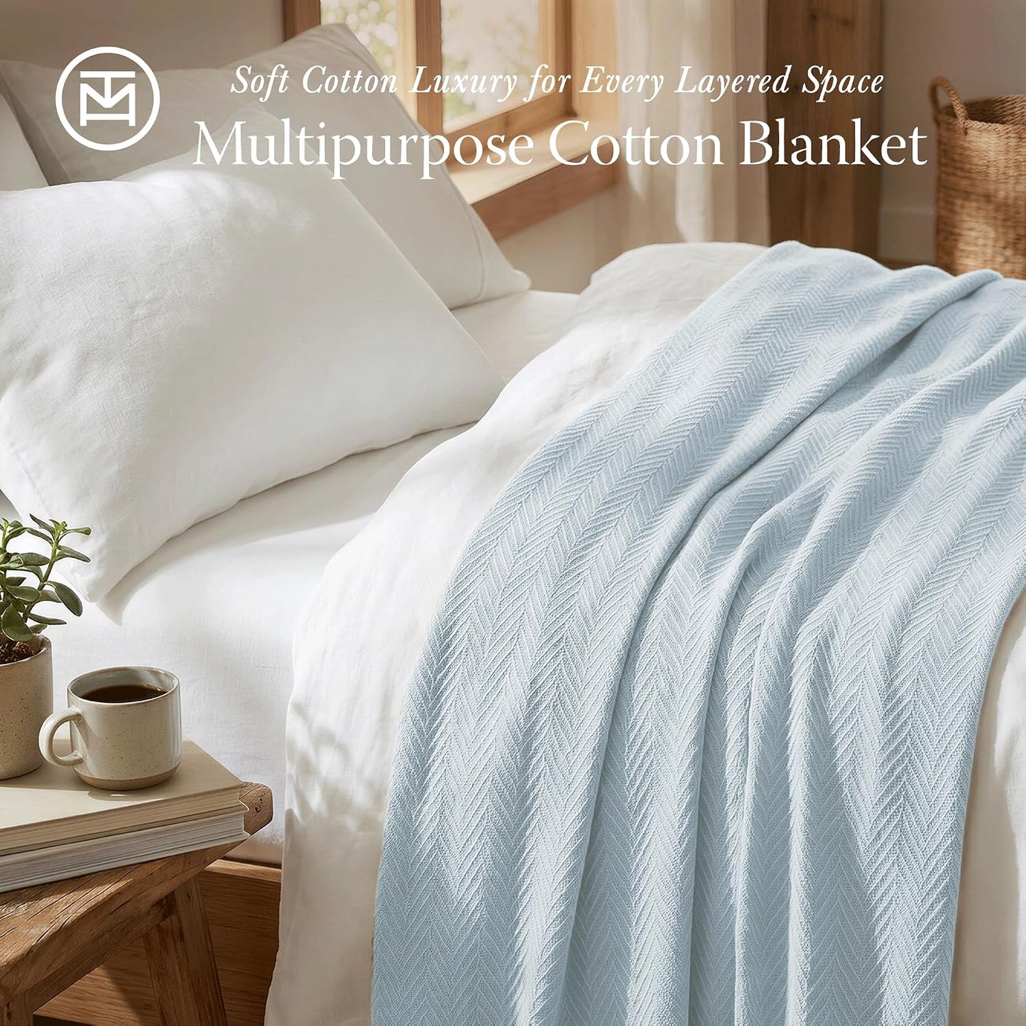Threadmill Travel Blanket Cotton Viscose from Bamboo - Airplane Premium Soft Flight Grey Throw Blanket in Cloth Bag (Grey Color) Compact & Portable Blanket for Travel, Car, Picnic & Camping
