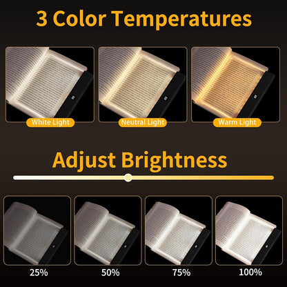 Book Light - Book Lights for Reading At Night, Rechargeable Reading Light, with 3 Colors & Timer, Dimmable Panel Plate Lamp Book Full Page Light for Reading in Bed, Funny Gifts for Readers