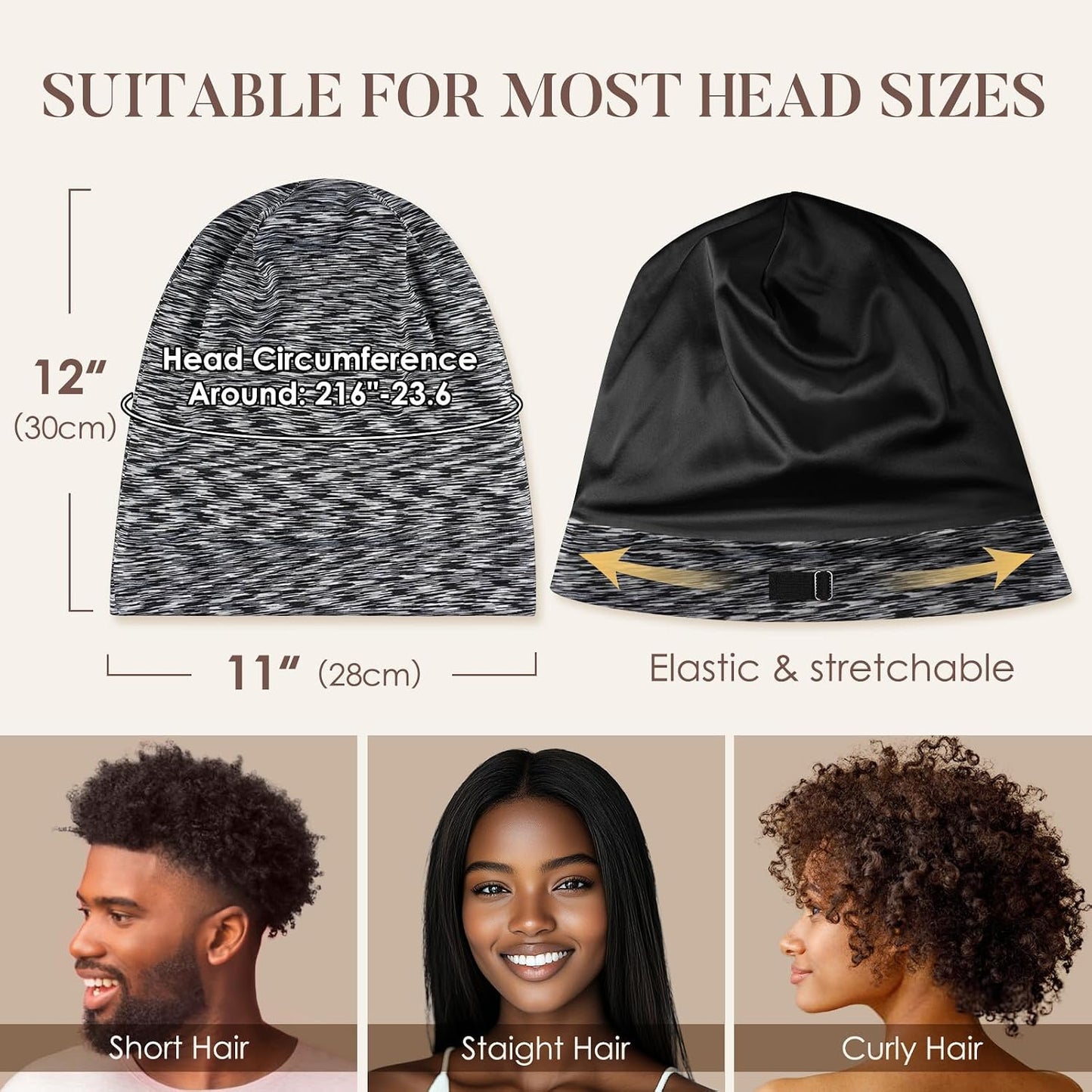 LULUSILK 100% Mulberry Silk Bonnet for Sleeping Women and Men, No More Frizzy Tangled Hair, Real Silk Sleep Cap for Curly Hair, Black, Pack of 1