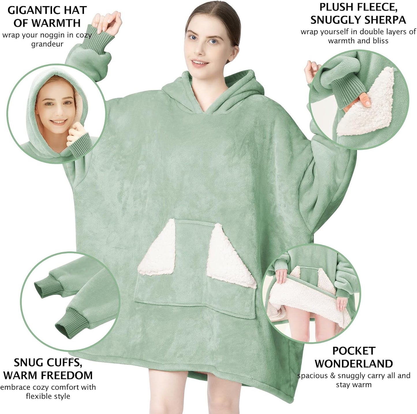 Touchat Wearable Blanket Hoodie, Oversized Sherpa Blanket Sweatshirt with Hood Pocket and Sleeves, Super Soft Warm Plush Hooded Blanket for Adult Women Men, One Size Fits All (Pink)