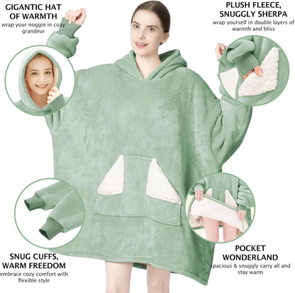 Touchat Wearable Blanket Hoodie, Oversized Sherpa Blanket Sweatshirt with Hood Pocket and Sleeves, Super Soft Warm Plush Hooded Blanket for Adult Women Men, One Size Fits All (Pink)