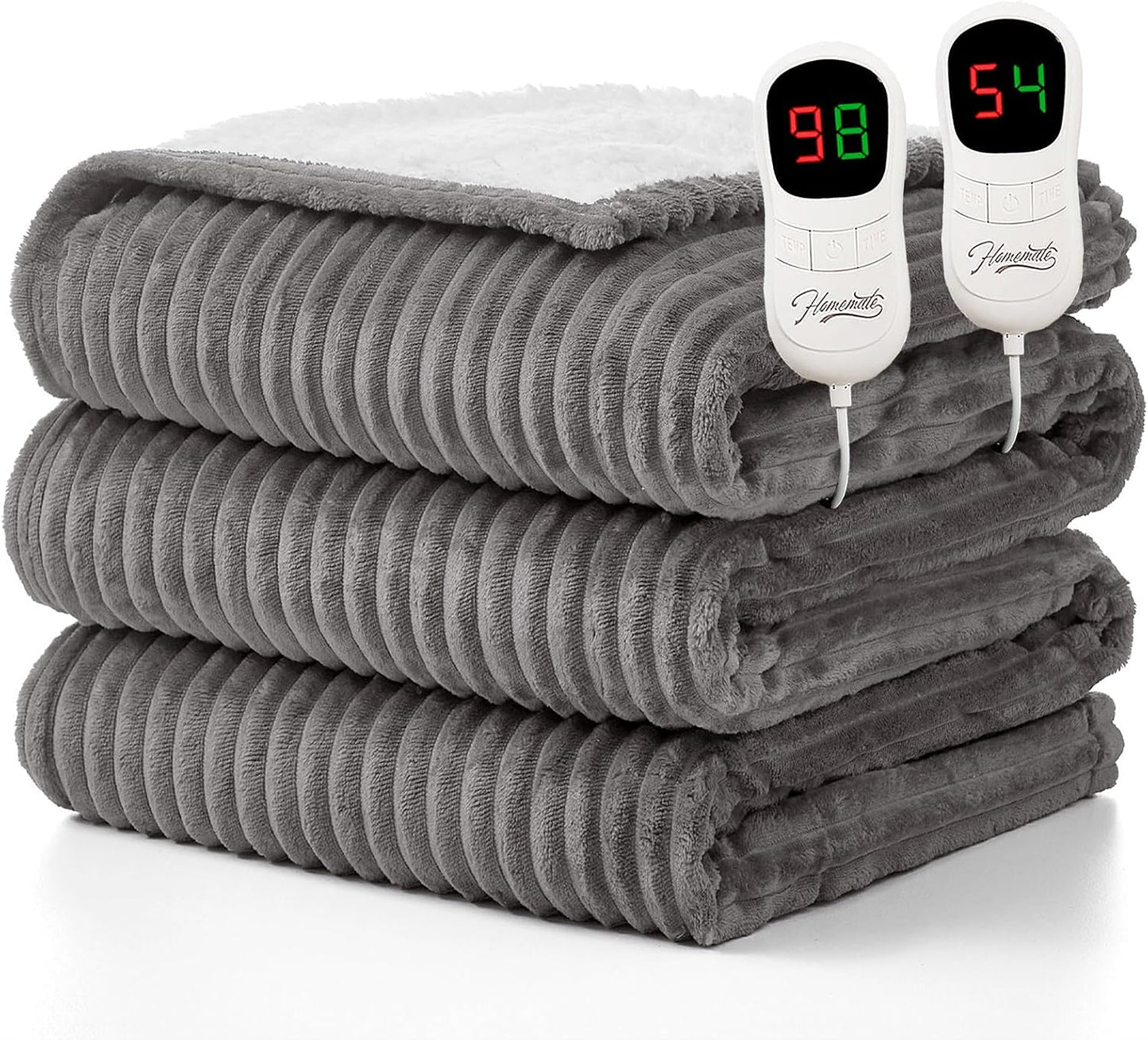 Homemate Heated Blanket Electric Throw - 50"x60" Heating Blanket Throw 1/2/4/6/8 Hours Auto-Off 10 Heat Levels Over-Heat Protection Soft Flannel Sherpa Heater ETL Certification