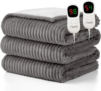 Homemate Heated Blanket Electric Throw - 50"x60" Heating Blanket Throw 1/2/4/6/8 Hours Auto-Off 10 Heat Levels Over-Heat Protection Soft Flannel Sherpa Heater ETL Certification