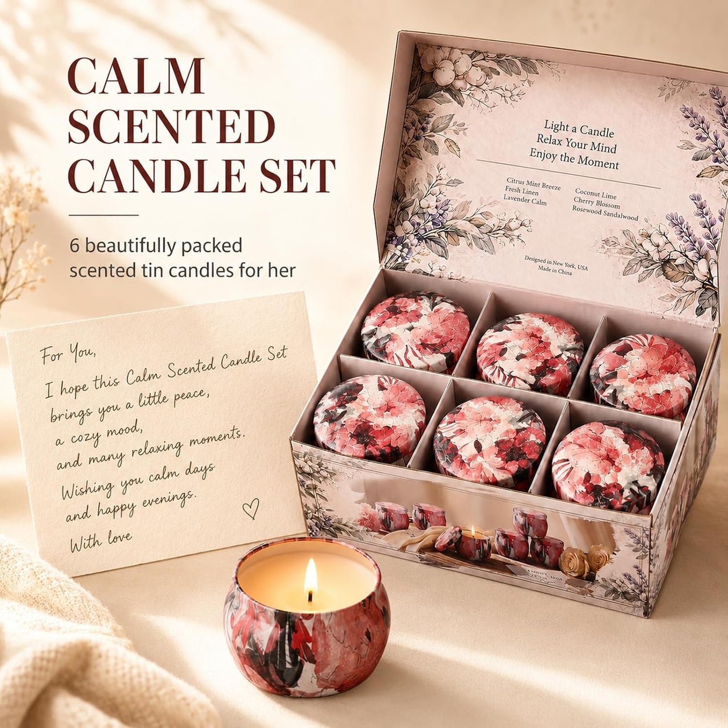 Candles, Scented Candles Gift Set for Women, 8 Pack Fruity Floral Soy Wax Aromatherapy Candles, Travel Tin Candles in Artist Gift Box, Birthday Gifts for Mom, Wife, Sister, Friend, Housewarming