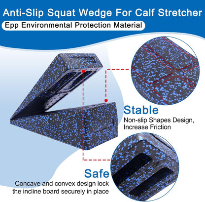 Slant Board Squat Wedge for Calf Stretching，3 Pcs 12" x 6.3" Foot Stretcher Balance Board for Plantar Fasciitis, Adjustable Foam Slant Board Wedge Great for Exercises