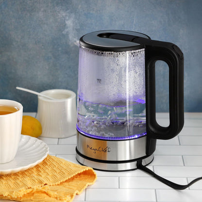 MegaChef Electric Watter Boiler/Tea Kettle (Glass, Silver, 1.8 Liter)