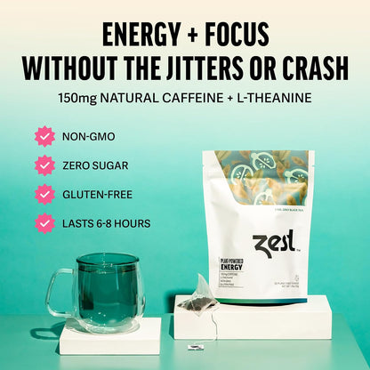 Zest High Caffeine Black Tea Bags – Earl Grey Energy Tea with Natural Bergamot – 150mg Caffeine per Cup – Focus & Morning Breakfast Tea for Energy – Caffeinated Coffee Substitute – 20Ct Pack