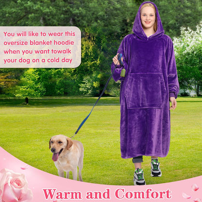 Waitu Wearable Blanket Sweatshirt Gifts for Women and Men, Warm and Cozy Giant Blanket Hoodie, Thick Flannel Blanket with Sleeves and Giant Pocket - Dark Gray