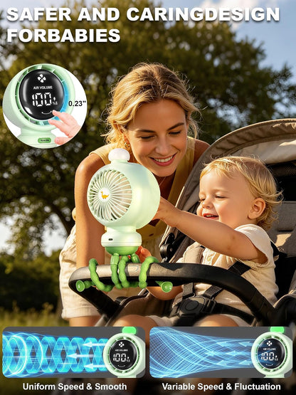 Stroller Fan for Baby with Night Light, 135° Automatic Air Swing (Orange)