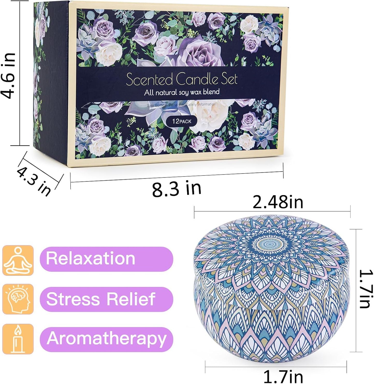 Candles, Scented Candles Gift Set for Women, 8 Pack Fruity Floral Soy Wax Aromatherapy Candles, Travel Tin Candles in Artist Gift Box, Birthday Gifts for Mom, Wife, Sister, Friend, Housewarming