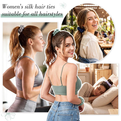 4 Pack 100% Mulberry Silk Scrunchies for Hair Sleep, No Damag Frizz Control Stylish Silk Hair Scrunchies Small Gifts for Women