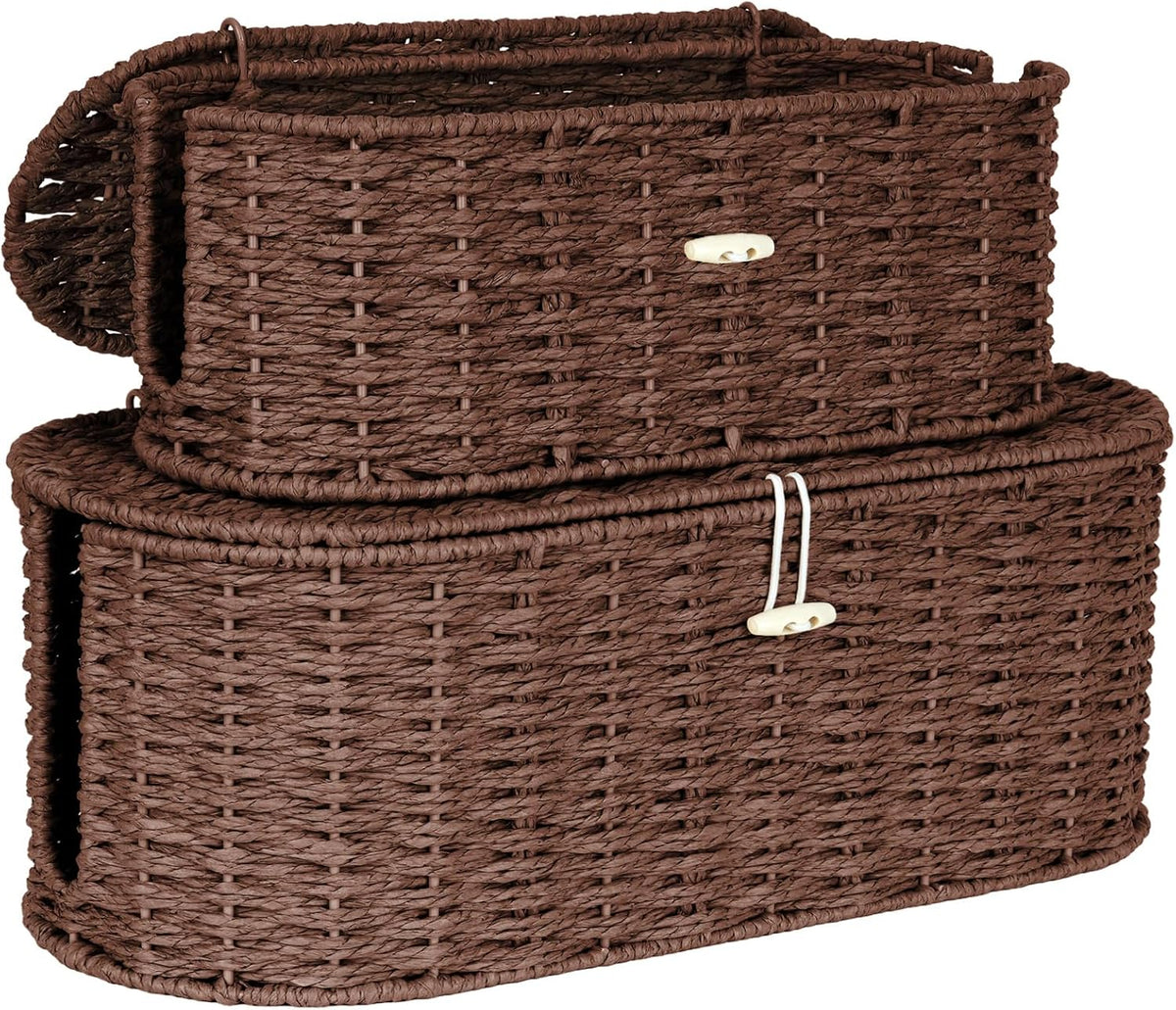 Set of 2 Cable Management Box, Handwoven Cord Hider Box with 3 Open Slots