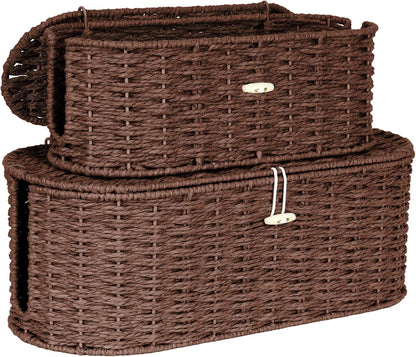 Set of 2 Cable Management Box, Handwoven Cord Hider Box with 3 Open Slots