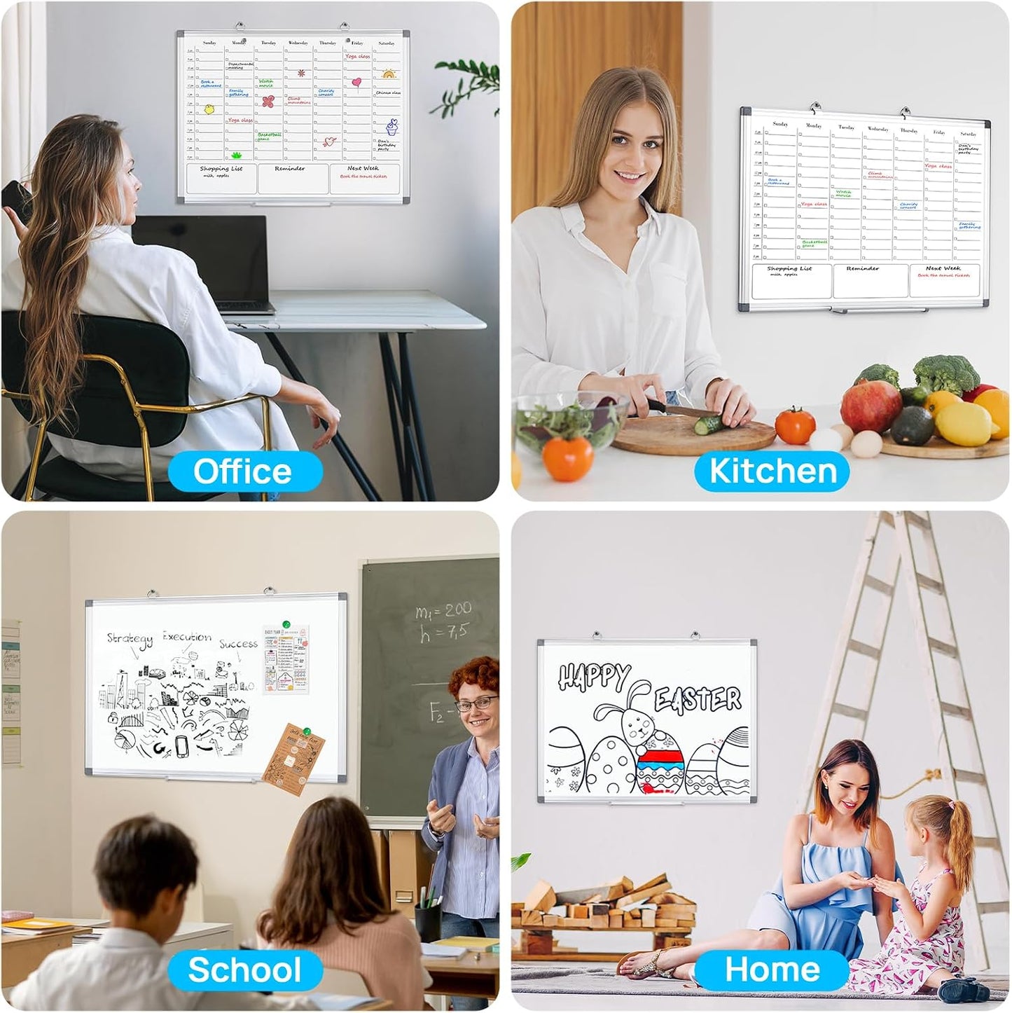 ONAVIA Desktop Whiteboard with Stand, 16"×12" Double-Sided Magnetic Dry Erase Calendar, Weekly Monthly Schedule with Time Slots, Portable for Home, Office, Planning, Memo, to Do List