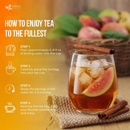 FreshDrinkUS, Premium Guava Vitality Tea | 75 Tea Bags | Guava Leaves, Cinnamon Stick & Ginger Herbal Tea – Caffeine Free Botanical Infusion – Warm & Aromatic Daily – 100% Natural Ingredients