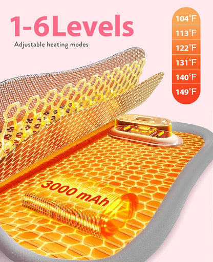 Electric Heating Pad, Portable Cordless Menstrual Heating Pad with 6 Heat Levels and 6 Massage Modes, Fast Large Heating Belly Wrap Belt for Cramps, Back Pain Relief Gifts for Women Girls Her