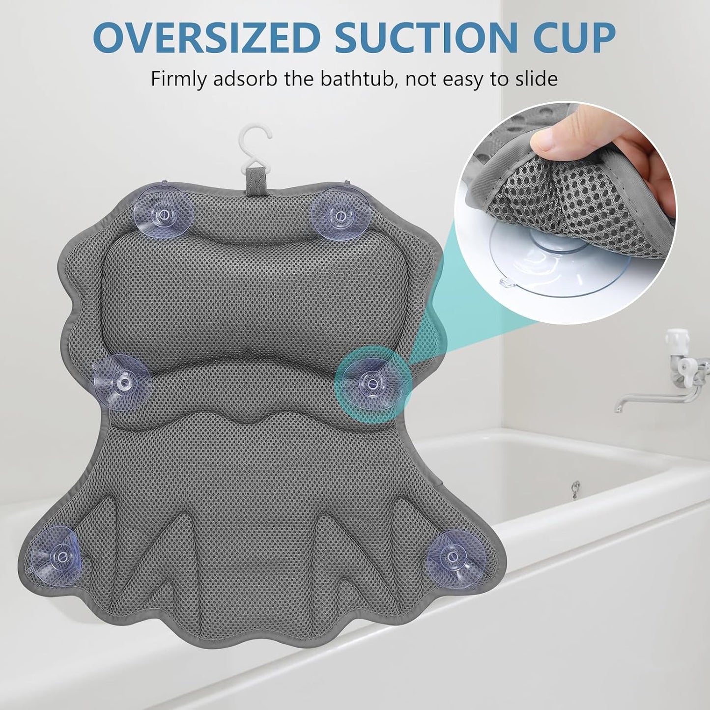 SetSail Bath Pillow, Relaxing Bath Pillows for Tub Neck and Back Support Soft 4D Breathable Air Mesh Ergonomic Bathtub Pillow with 6 Strong Suction Cups and Hook Luxury Bathroom Accessories,White