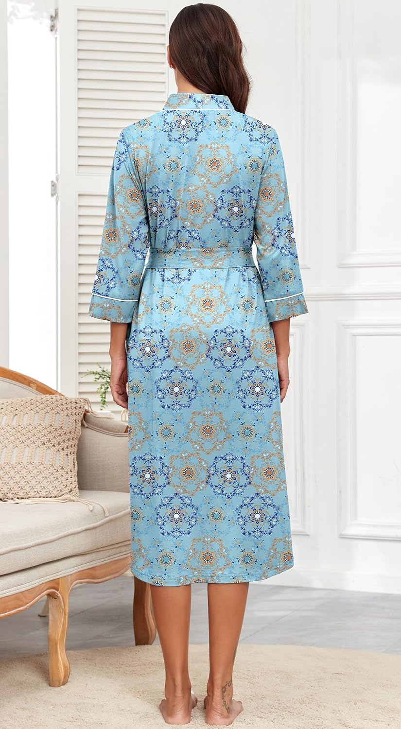 PrinStory Robes for Women 3/4 Sleeve Long Bath Robe XS-4XL