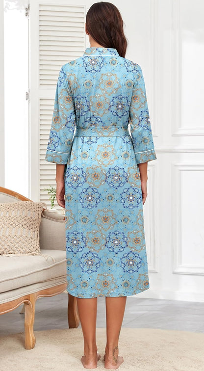PrinStory Robes for Women 3/4 Sleeve Long Bath Robe XS-4XL