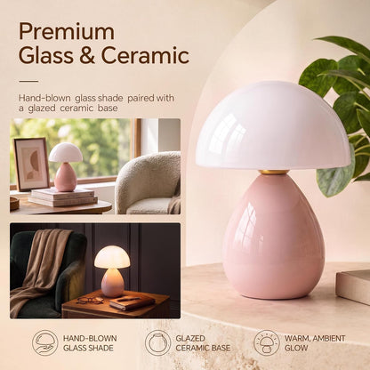 Dawnwake Mushroom Lamp Table Lamp for Bedroom-Small Desk Table Lamps,White