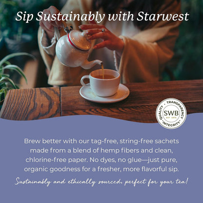 Starwest Botanicals Organic Lemon Balm Leaf Tea - Herbal Tea, Caffeine Free, USDA Organic Lemon Balm Leaf, String Free Sachets, Non GMO - Bulk Pack, 100 Bags