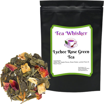 Tea Whisker Lychee Rose Green Tea, Fruity Floral Loose Leaf Tea, 4 Ounce