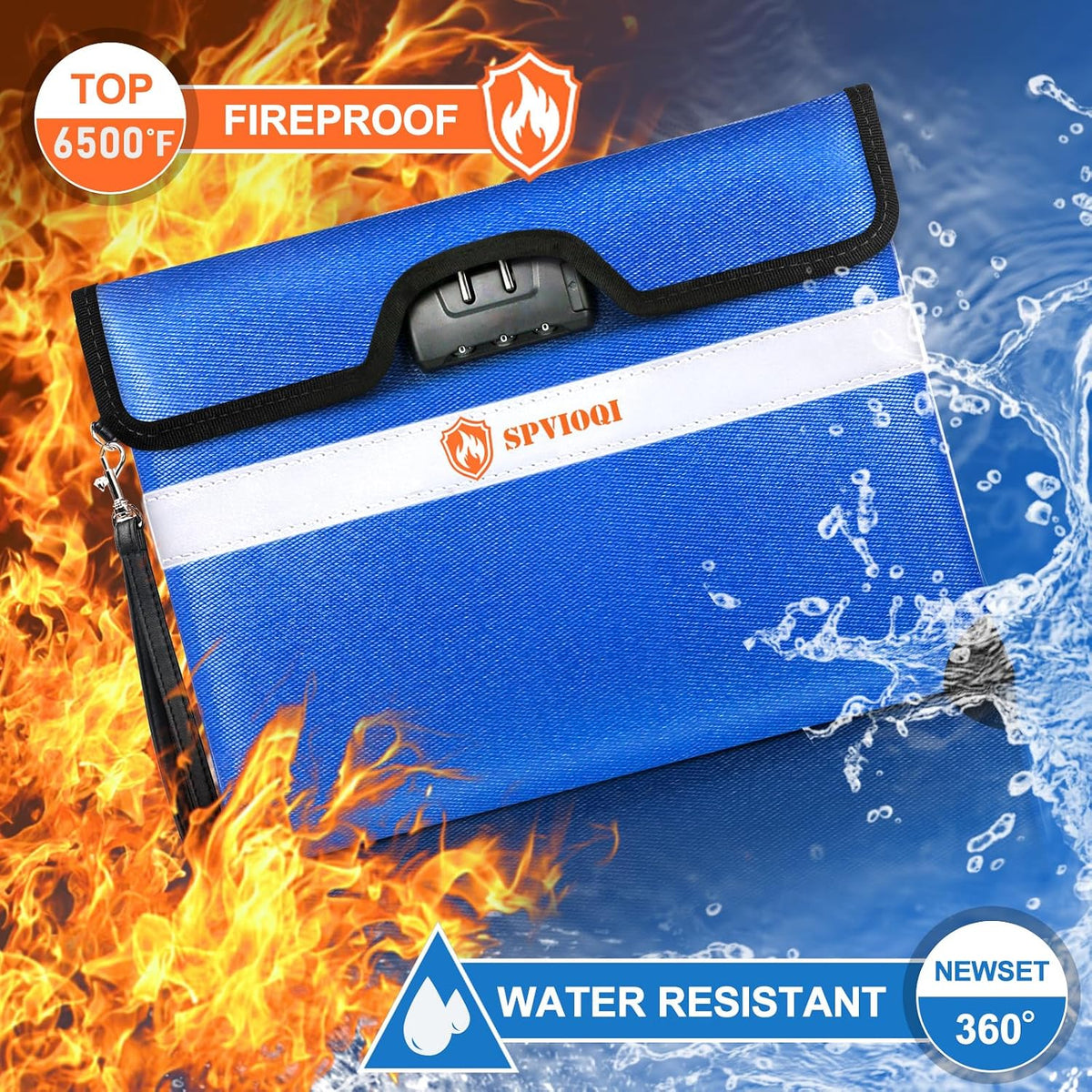 6500°F Upgraded Fireproof Document Bag with Lock, Fire proof Money Bag for Cash w. Zipper/Reflective Strip, 10 Layers of Heat Insulated Materials, Water Resistant Fireproof Bag for Documents, Fire Bag