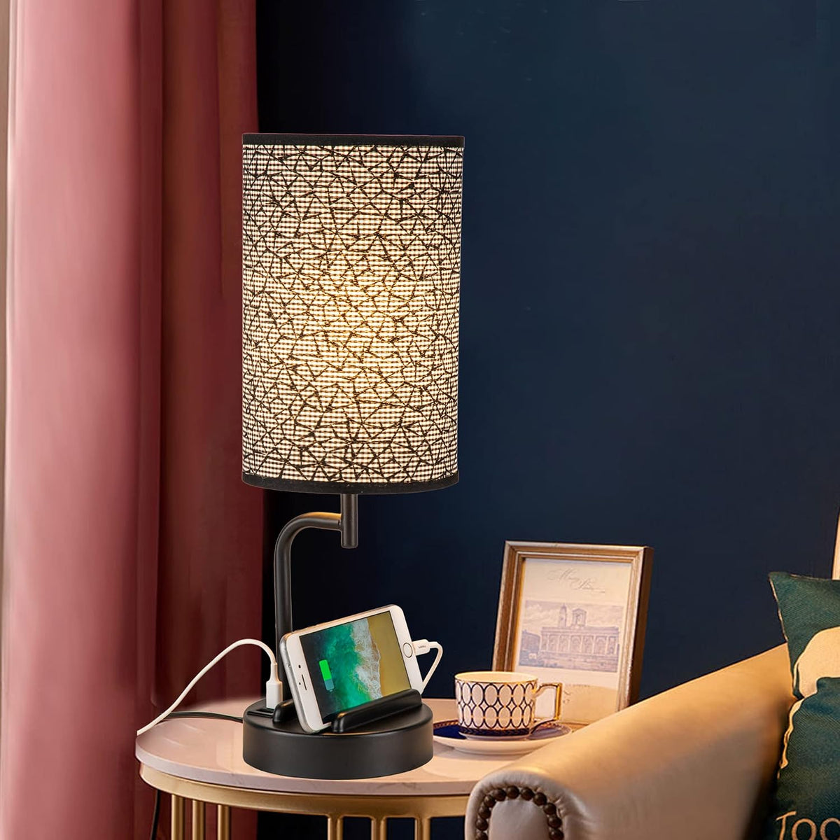 Dreamholder Touch Control USB Table Lamp, Upgraded 3-Way Dimmable Bedside Desk Lamp with USB C & A Charging Ports and AC Outlet, Nightstand Lamp for Bedroom, Dimmable 9W LED Bulb Included