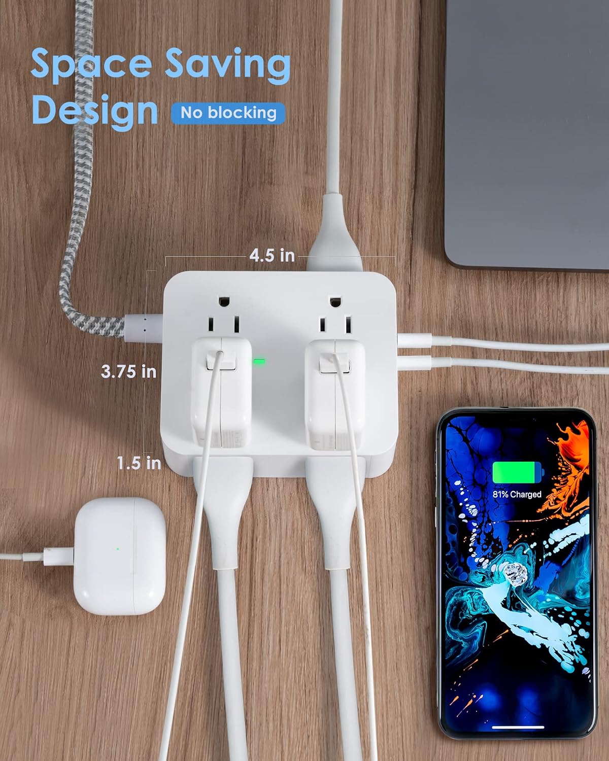 HANYCONY Surge Protector Power Strip, 1080J, 5 Ft Braided Extension Cord