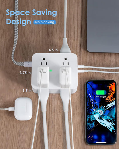HANYCONY Surge Protector Power Strip, 1080J, 5 Ft Braided Extension Cord