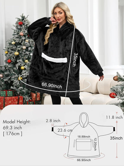 Wearable Blanket Hoodie Gifts for Women Men, Oversized Blanket Sweatshirt Cozy Fleece Blanket with Dog Giant Pocket