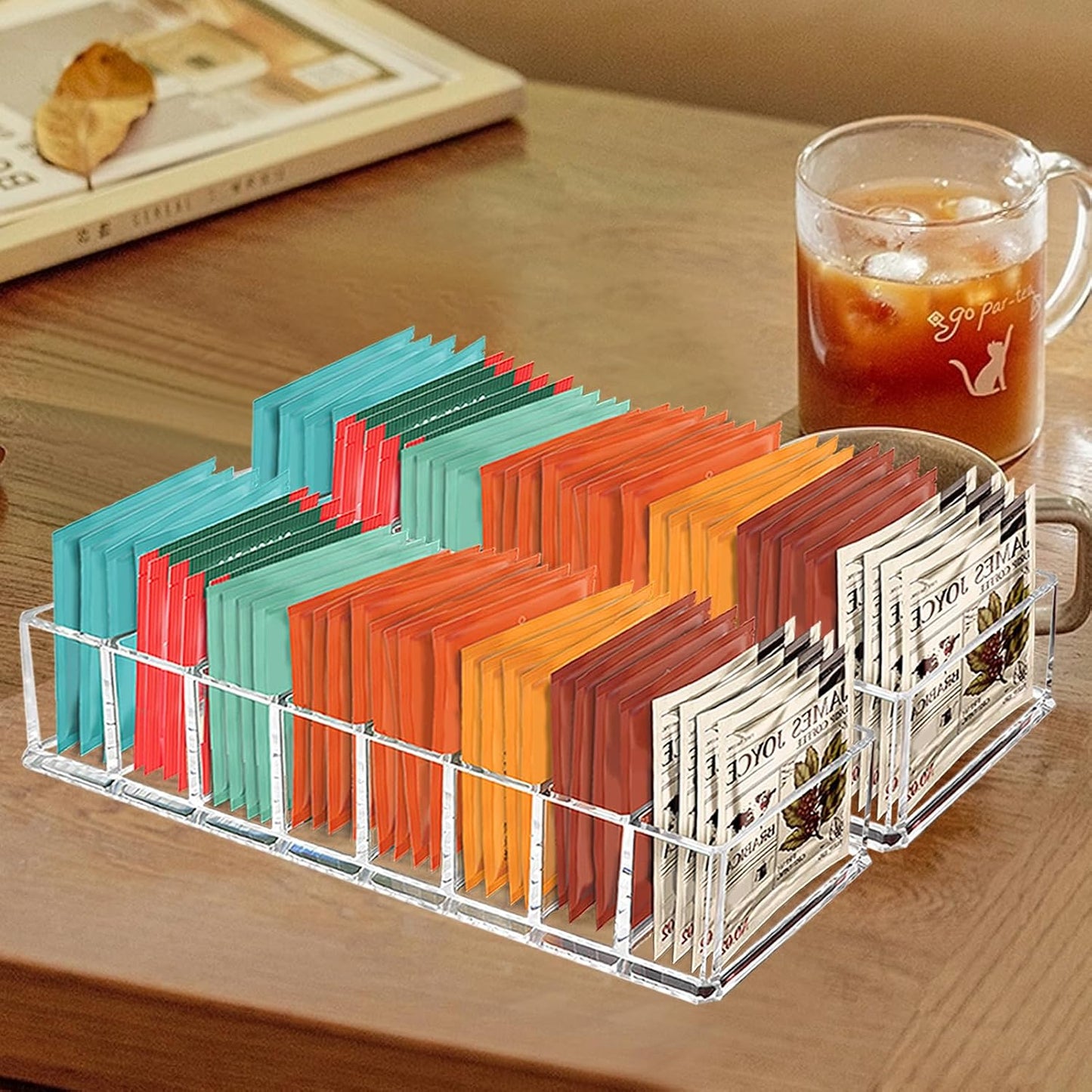 Tasybox Tea Bag Organizer, Clear Acrylic Tea Bag Holder, Tea Packet Storage for Drawer, Pantry, Kitchen, Cabinet, Countertop, 1 Pack