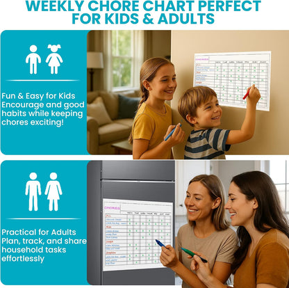 Iconikal 2-Pack Magnetic Dry Erase Chore Meal Chart 14x11-Inch Planner Schedule WOD Goal Tracker Grid Refrigerator Whiteboard Home Office