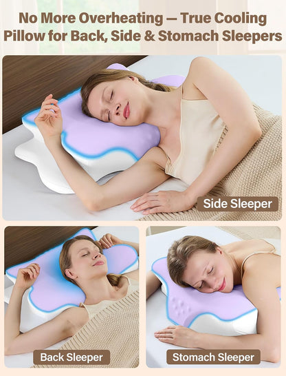 Cervical Neck Pillow for Pain Relief – Ergonomic Memory Foam Pillow for Side Sleeper Contour Orthopedic Bed Pillow for Neck Support with Cooling Cover – Ideal Christmas Birthday Gift for Women Men