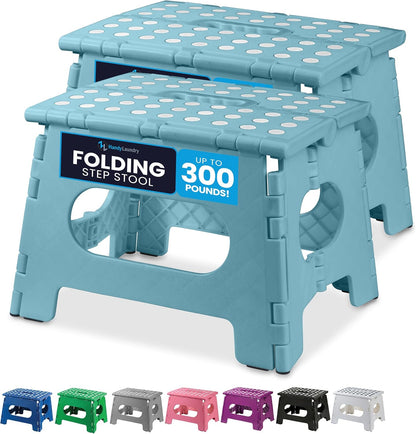 Handy Laundry Folding Step Stool - Sturdy Enough Collapsible Stool to Support Adults - Opens Easy with One Flip - Great for Kitchen, Bathroom or Bedroom (Black - 9 Inch)