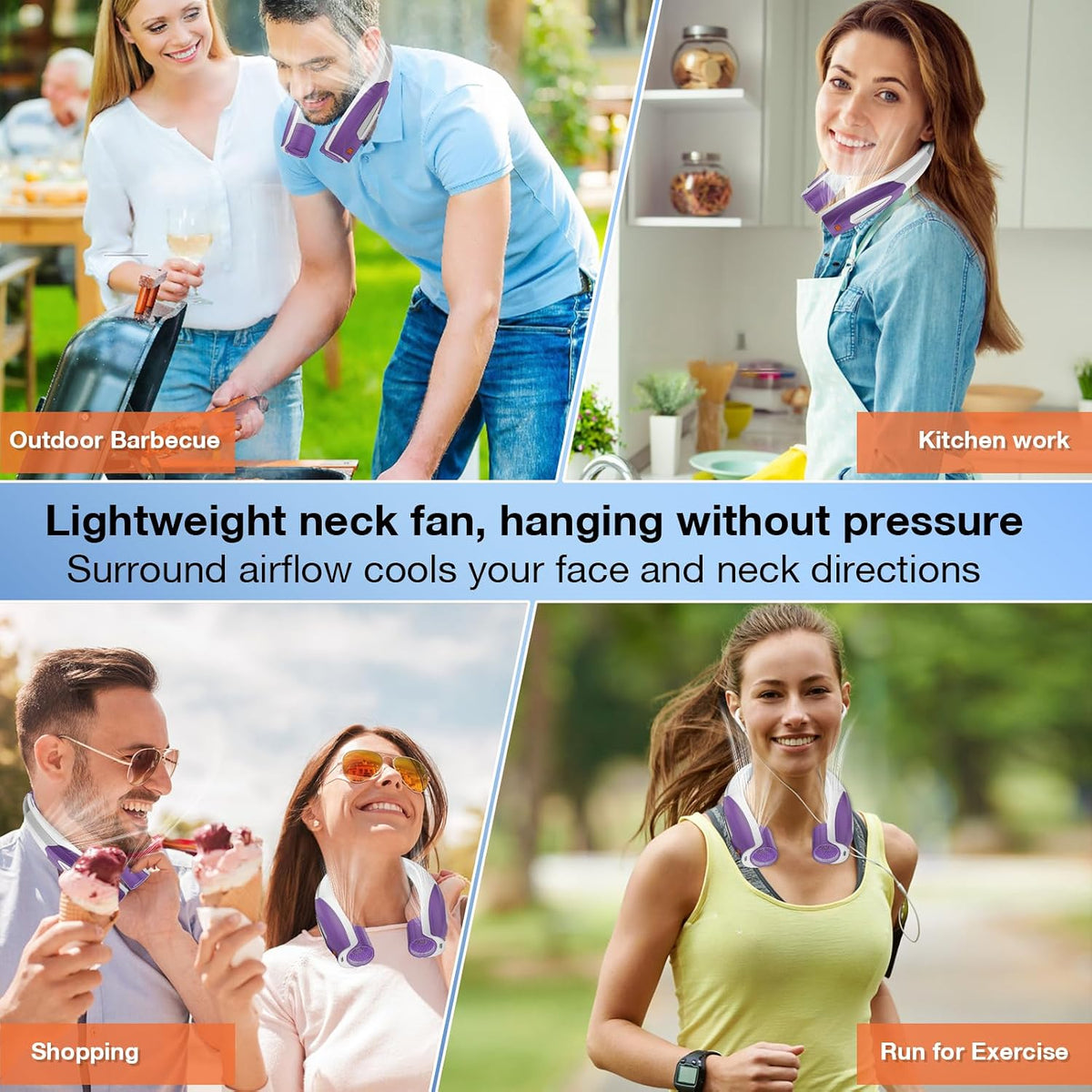 Hionly AI Neck Fan, 6 Speeds Adjustable Portable Personal Fan Rechargeable, Faster Cooling Wearable Fan, Ultra Quiet for Home, Office, Travel, Outdoor