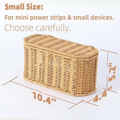 Rattan Cable Management Box, Cord Organizer to Hide Cords & Power Strip