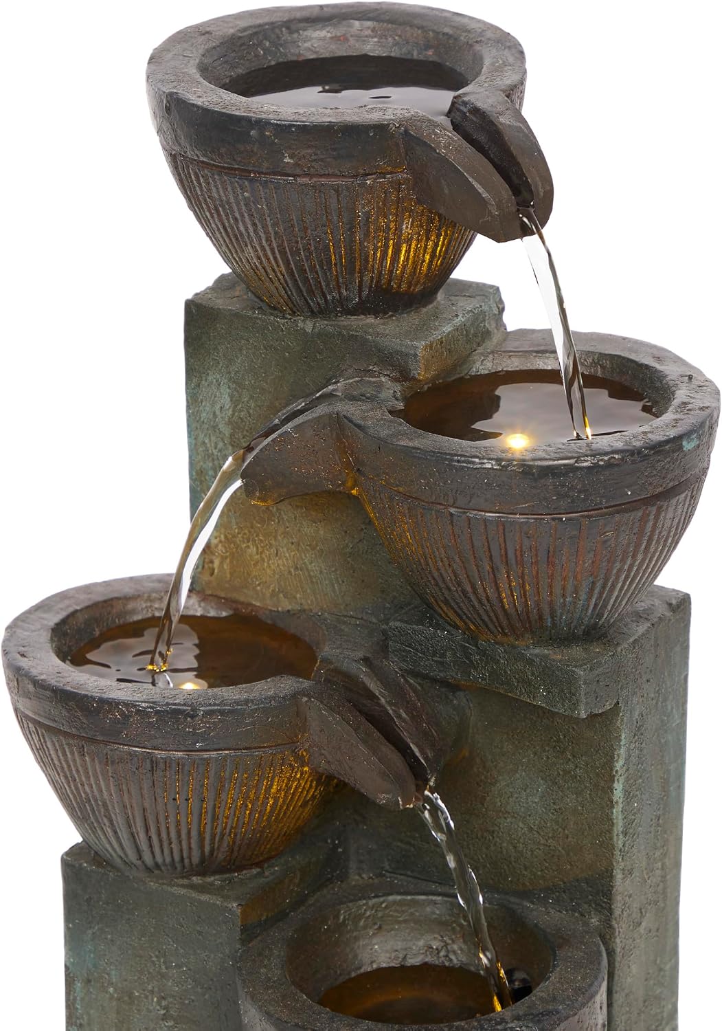 Alpine Corporatio 14" Tall Stoned Jar Cascading Water Fountain with LED Lights, Elegant Tabletop Water Feature for Home, Office, Living Room, and Bedroom Decor, Gray