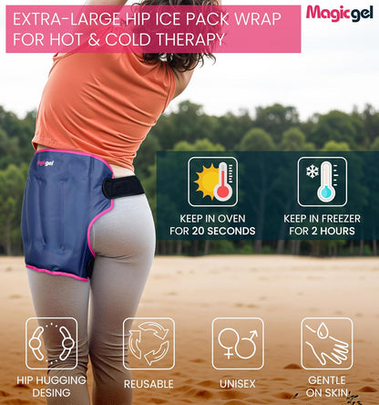 Magic Gel Hip Ice Pack Wrap - Reusable Cold Pack for Hip Bursitis, Hip Replacement Surgery and Hip Flexor Pain. Hip ice wrap for Inflammation, Swelling and Hip Pain Relief