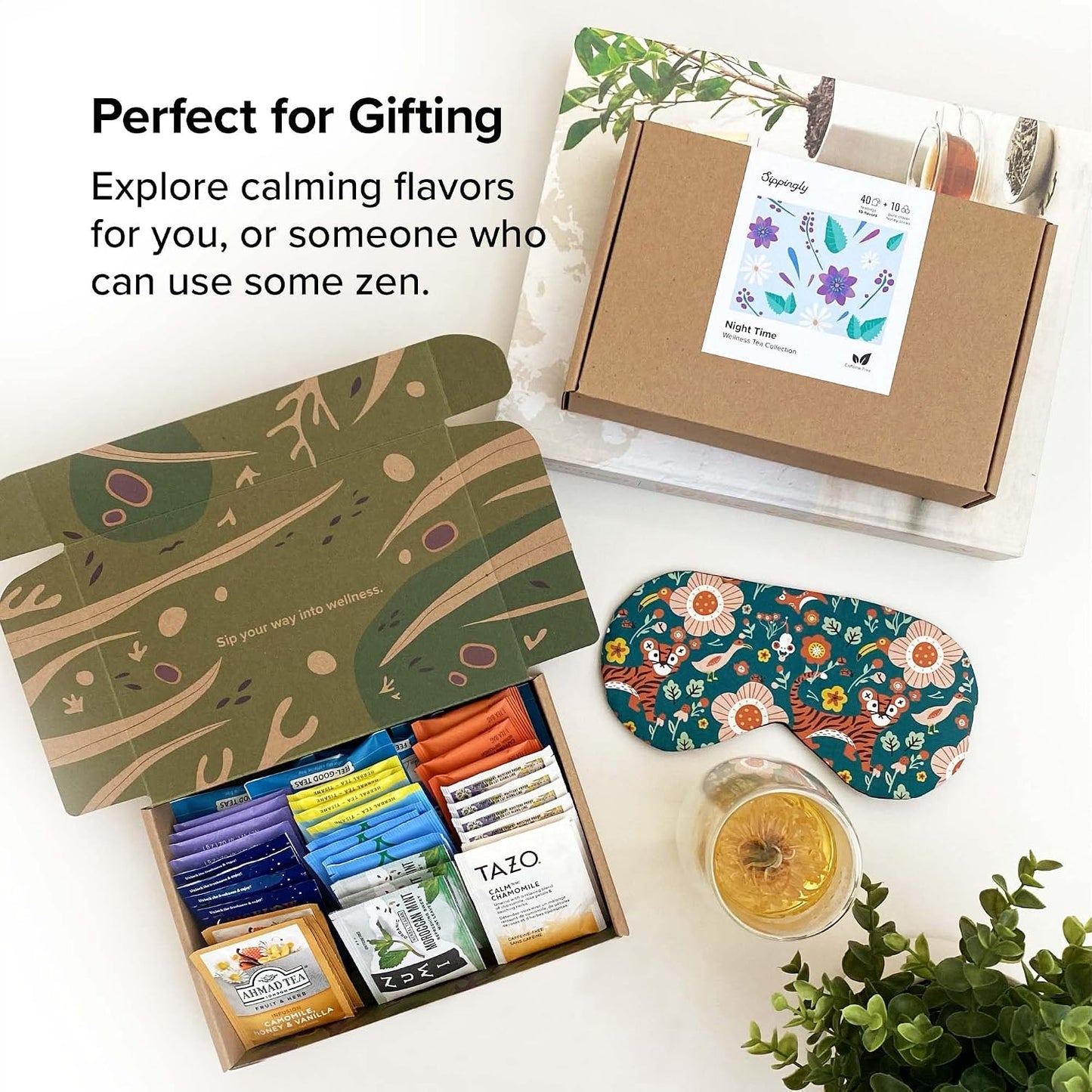 Sippingly Night Time Tea Sampler – 40 Herbal Teas – 10 Flavors from Top Brands – Chamomile, Lavender, Passionflower – Perfect Relaxation & Calm Support – Ideal Wellness Gift – Kosher, Gluten-Free